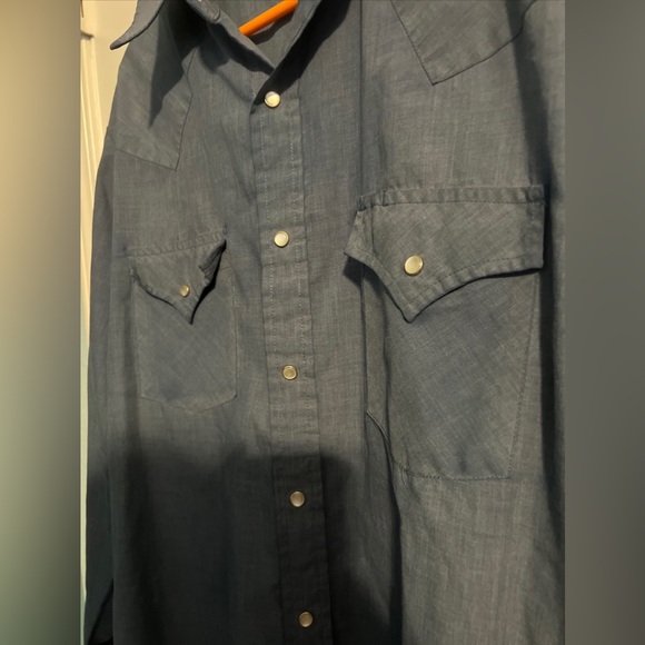 Plains Western Wear Pearl Snap Large Tall Man Blue Long Sleeve Shirt - Picture 4 of 9
